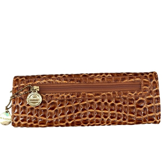 Big Buddha Brown Croc Embossed Wallet Clutch Zip Coin Purse Charm - Picture 7 of 16